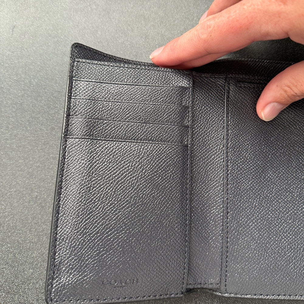 Coach Dark Blue Pebbled Leather Tri-Fold Wallet - Picture 7 of 11